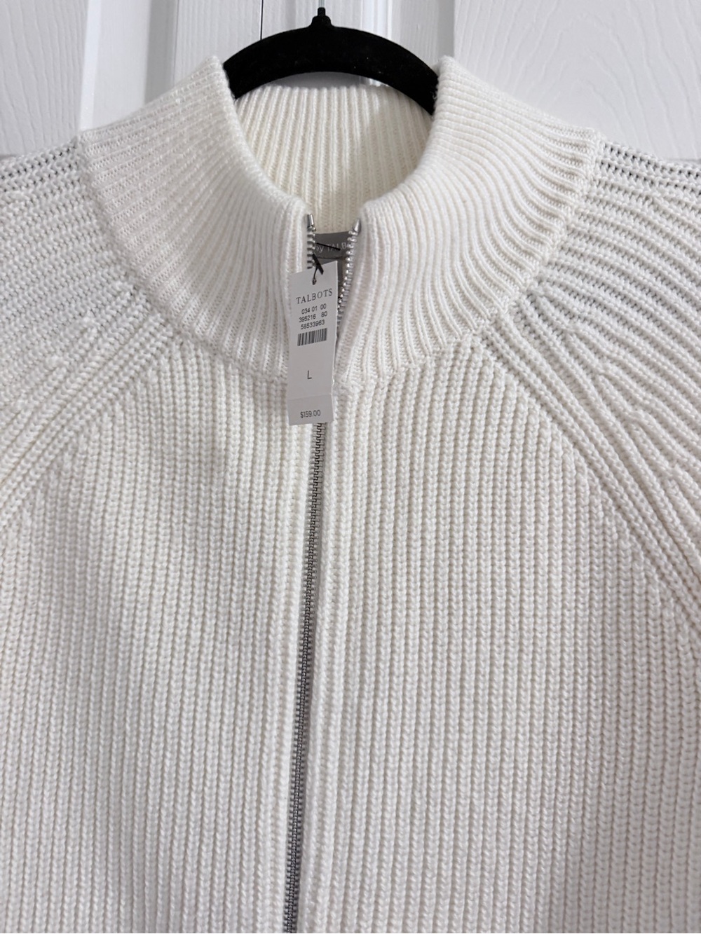 Talbots Cream Full-Zip Ribbed Knit Jacket - Picture 3 of 10
